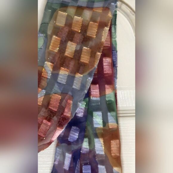 Unbranded SparkleAccent Sheer SpringPastel Floral Clrful Checkered Scarf 58"×13" - Picture 4 of 8